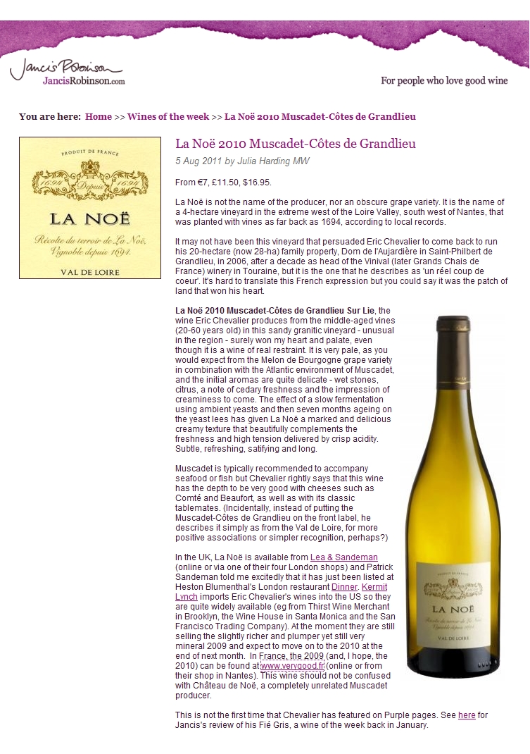 Jancis Robinson La Noë 2010