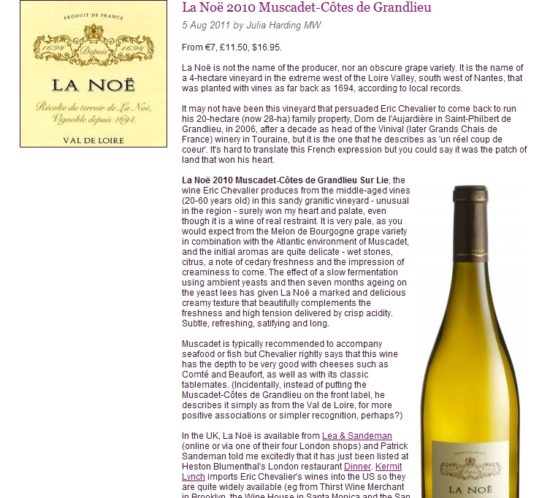 Jancis Robinson La Noë 2010